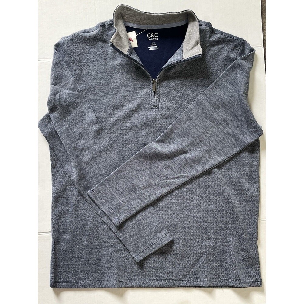C&C California Mens quarter 1/4 Zip XL Pullover Shirt Long Sleeve Heather Blue